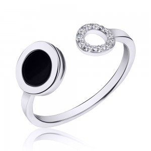 Серебряное кольцо с черной эмалью и фианитами на фалангу (К2ОФ/1300)