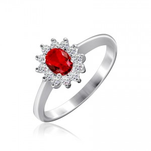 Серебряное кольцо с красными фианитами (КК2ФРУ/375)