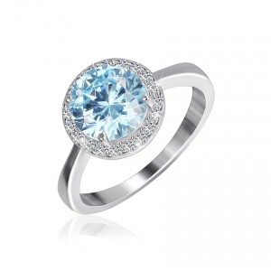 Серебряное кольцо с голубыми фианитами (КК2ФТ/408)