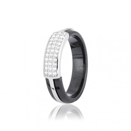 Серебряное кольцо с керамикой и маленькими фианитами