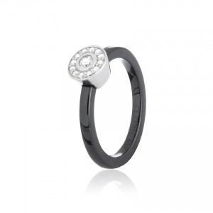 Серебряное кольцо с фианитами и черной керамикой (К2ФК/1011)