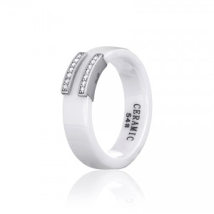 Серебряное кольцо с фианитами и белой керамикой (К2ФК1/1012)