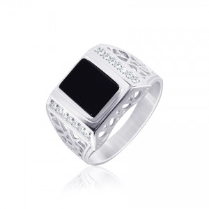 Серебряное кольцо с черными фианитами (К2ФО/217)