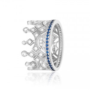 Серебряное кольцо с синими фианитами и "Корона" (К2ФС/434)
