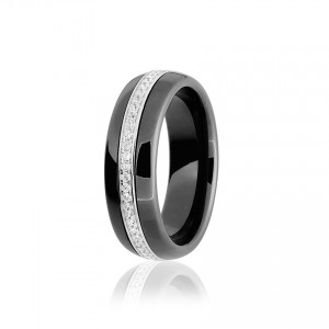 Серебряное кольцо с фианитами и черной керамикой (КК2ФК/1000)
