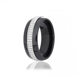 Серебряное кольцо с фианитами и черной керамикой (КК2ФК/1009)