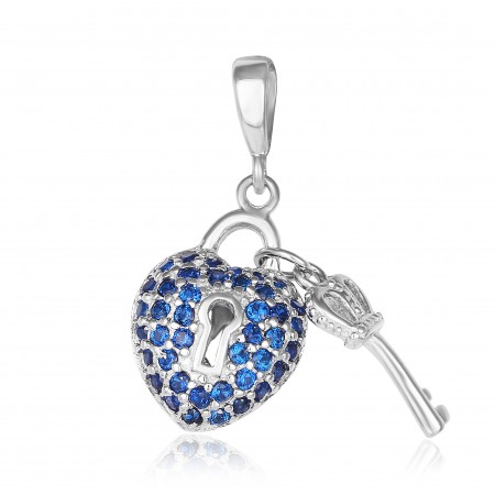 Срібний підвіс з синіми фіанітами 'Ключ до серця'