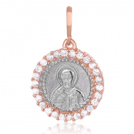 Срібний підвіс в позолоті з фіанітами 'Ікона Святого Миколая Чудотворця'
