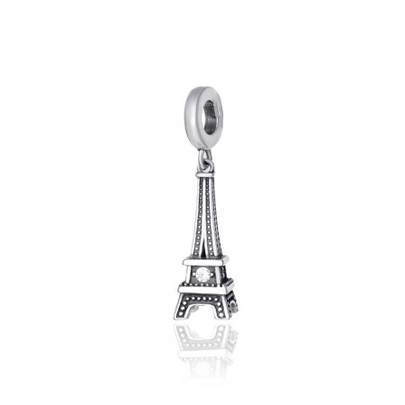 Серебряная бусина-шарм с фианитами "Люблю Париж"  (П5Ф/7020)