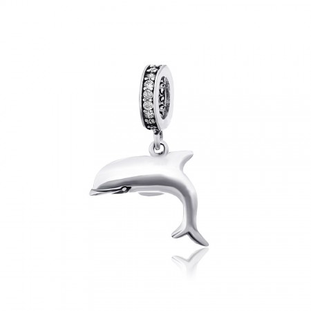 Серебряная бусина-шарм с фианитами 'Дельфин'
