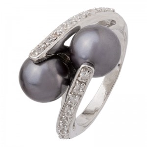 Серебряное кольцо покрытое родием с бусина/фианитами (К2Ж1Ф/409)