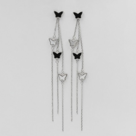 Срібні сережки покриті родієм зі вставкою перламутр/онікс