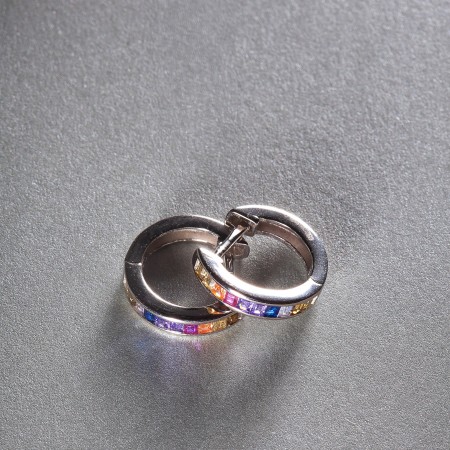 Серебряные сережки конго с разноцветными фианитами
