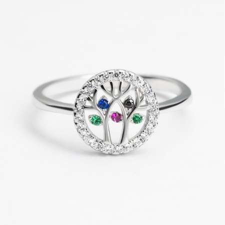 Серебряное кольцо Дерево жизни с разноцветными фианитами