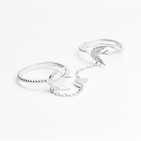 Серебряное кольцо двойное на фалангу с ласточками