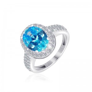 Серебряное кольцо с голубыми фианитами (КК2ФТ/371)