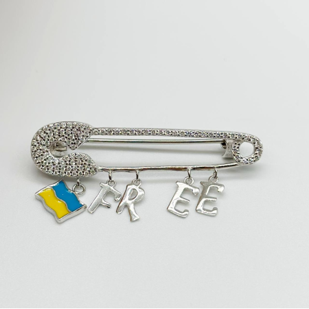 Серебряная брошь со вставкой фианит