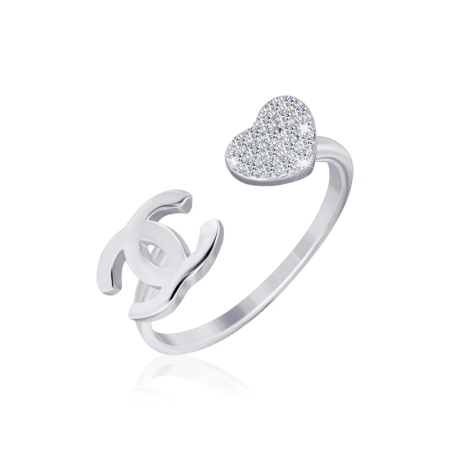 Серебряное кольцо в стиле Chanel с регулируемым размером