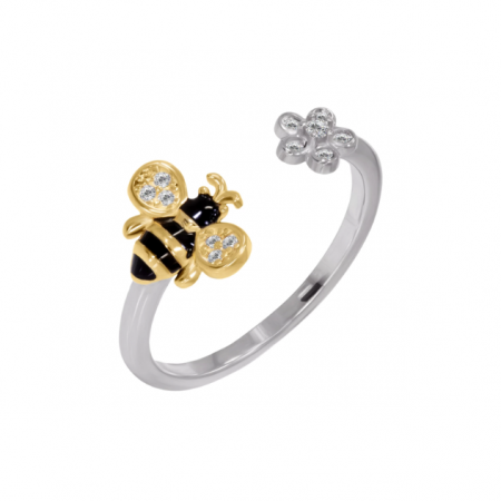 Серебряное кольцо в стиле 'Gucci' со вставкой фианит/эмаль