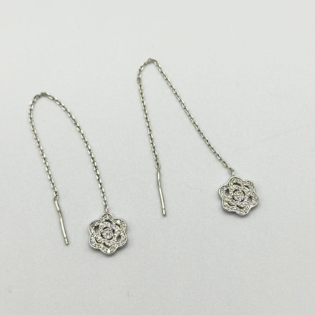 Срібні сережки протяжки Квітки з фіанітами
