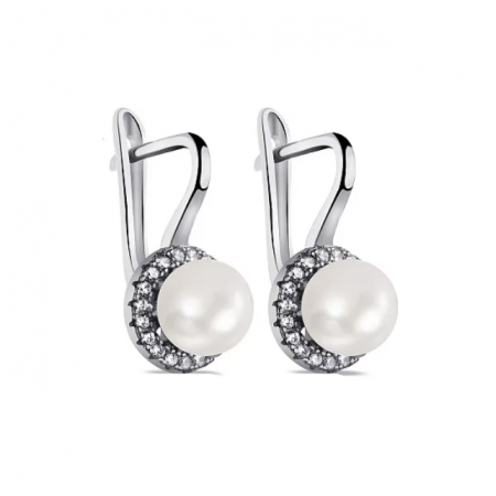 Срібні сережки зі вставкою фіаніт/Sea Shell Pearl