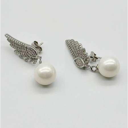 Срібні сережки зі вставкою фіаніт/Sea Shell Pearl