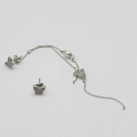 Срібні сережки в стилі 'Van Cleef & Arpels' зі вставкою фіаніт/Sea Shell Pearl