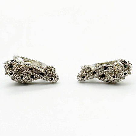 Серебряные серьги в стиле 'Cartier' со вставкой фианит/эмаль