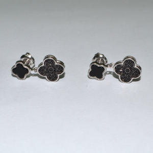 Срібні сережки в стилі 'Van Cleef & Arpels' зі вставкою фіаніт/онікс