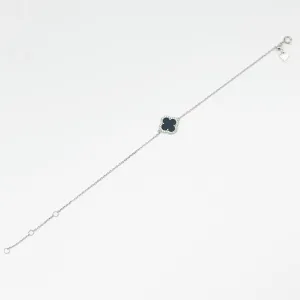 Срібний браслет з оніксом та фіанітом Конюшина