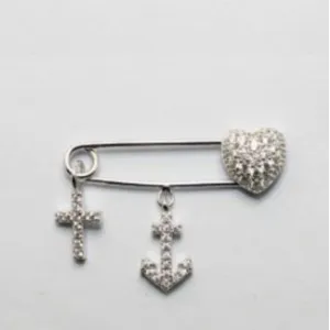 Срібна брошка 'Віра, надія, любов' з фіанітами
