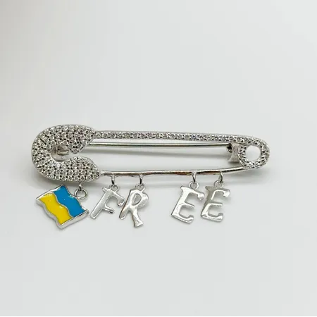 Серебряная брошь со вставкой фианит