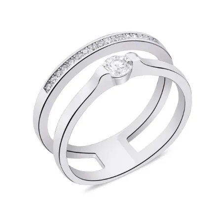 Срібна каблучка подвійна з фіанітами