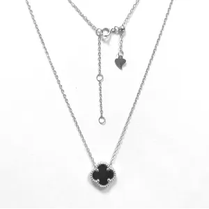 Срібне кольє конюшина з оніксом