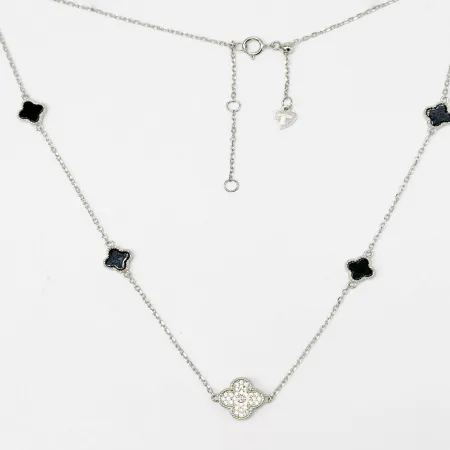 Срібне кольє в стилі 'Van Cleef & Arpels' зі вставкою фіаніт/онікс