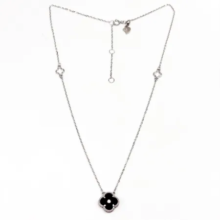 Серебряное колье в стиле 'Van Cleef & Arpels' со вставкой оникс/фианит