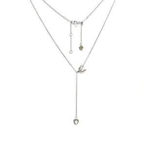 Срібне кольє з білим фіанітом 'Ластівка с серцем'