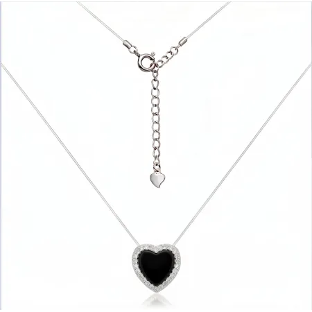 Серебряное колье на леске с ониксом и белыми фианитами
