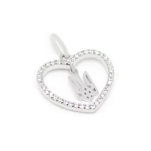 Срібна підвіска патріотична серце з фіанітами