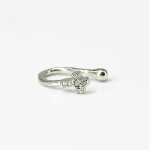 Срібний пірсинг в ніс хрестик з фіанітами