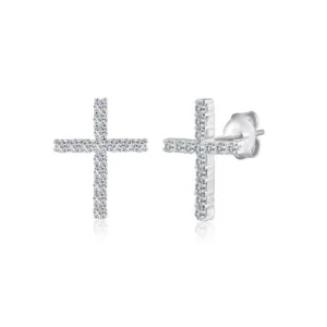 Срібні сережки пусети хрестики в фіанітах