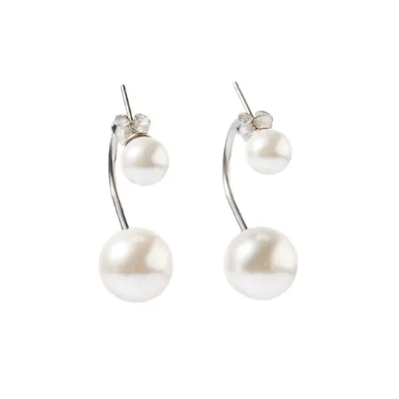 Срібні сережки в стилі 'Chanel' зі вставкою Sea Shell Pearl