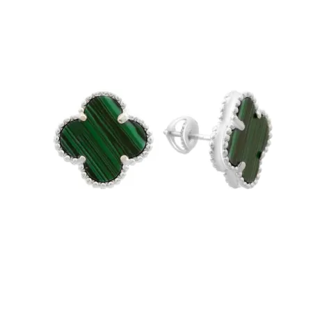 Срібні сережки в стилі 'Van Cleef & Arpels' зі вставкою малахіт
