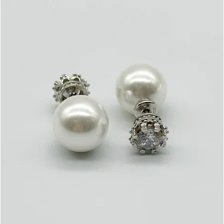 Срібні сережки в стилі 'Chanel' зі вставкою фіаніт/Sea Shell Pearl