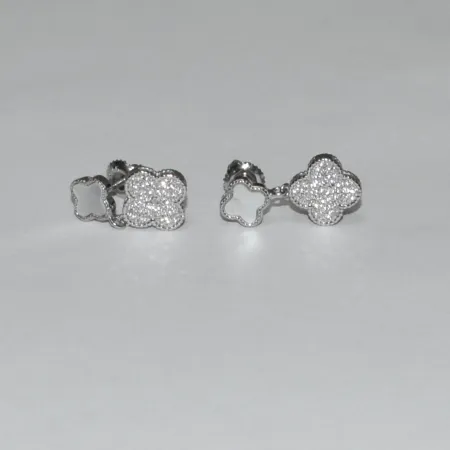 Срібні сережки в стилі 'Van Cleef & Arpels' зі вставкою фіаніт/перламутр