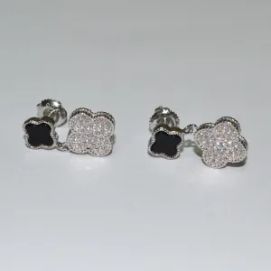 Срібні сережки в стилі 'Van Cleef & Arpels' зі вставкою фіаніт/онікс