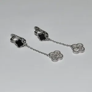 Срібні сережки в стилі 'Van Cleef & Arpels' зі вставкою фіаніт/онікс