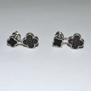 Срібні сережки в стилі 'Van Cleef & Arpels' зі вставкою фіаніт/онікс