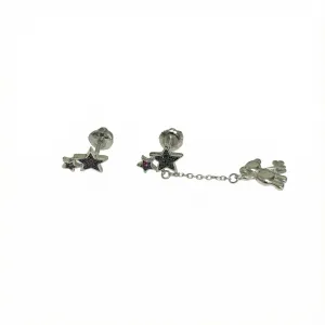 Срібні сережки в стилі  'Tous' з фіанітами