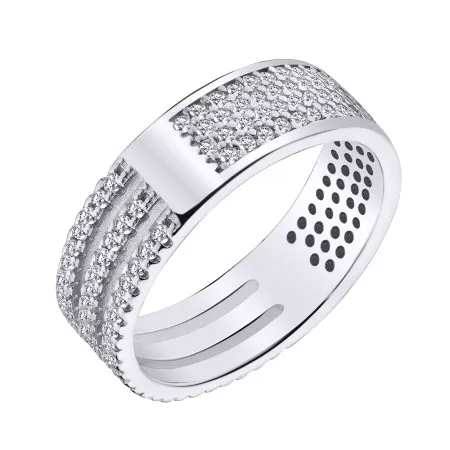Серебряное кольцо двухстороннее с белыми камнями